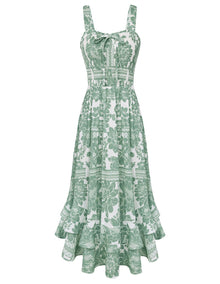 Mildred Women's Maxi Dress – Square Neck, Straps, Smocked A-Line Cut & Ruffled Hem Summer