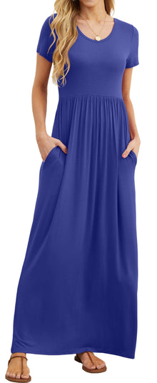 Bridget Maxi Dress for Women – Solid Round Neck, Flowing Fit & High Waist with Pockets Summer
