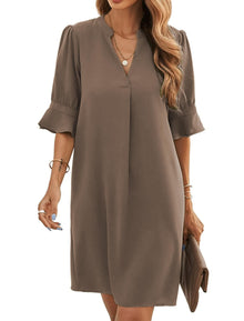 Bibiana Women's Dress – V-Neck Short Sleeves, Straight Cut Mini, Lightweight Solid Summer