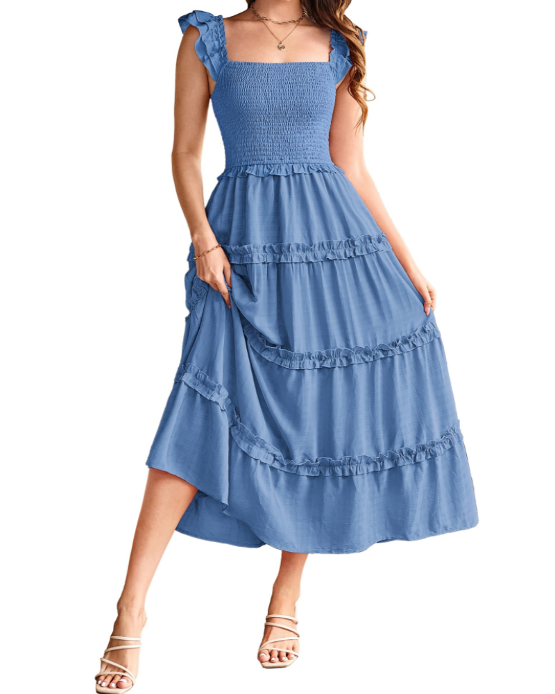 Bea Maxi Dress for Women – Smocked Waist A-Line Dress, Elegant Slit & Pockets