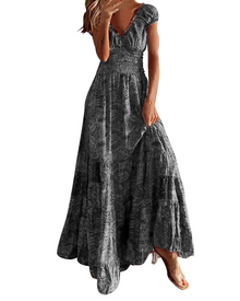 Cecilia Long Dress for Women – Elegant Summer Bohemian Floral V-Neck Sleeveless Flowing Fit Dress