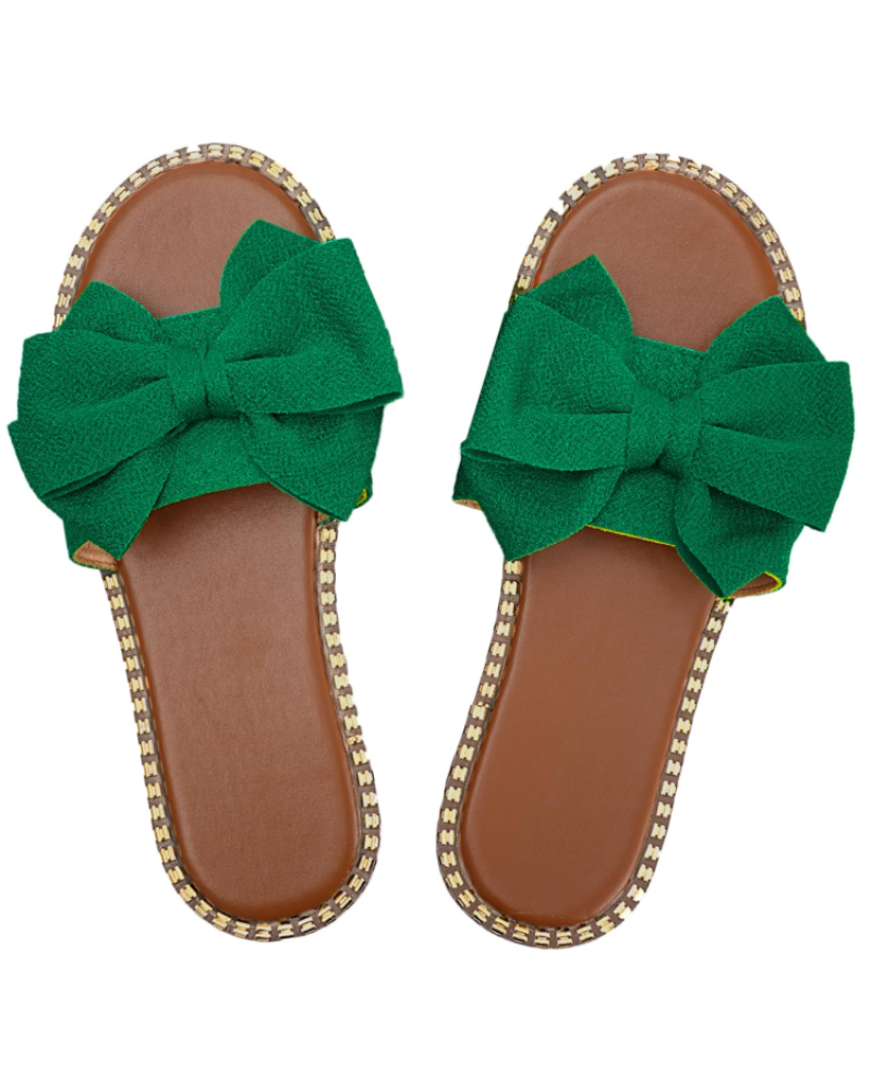Jola Women's Mules – Flat Sandals with Elegant Bow & Summer Slip-On Design