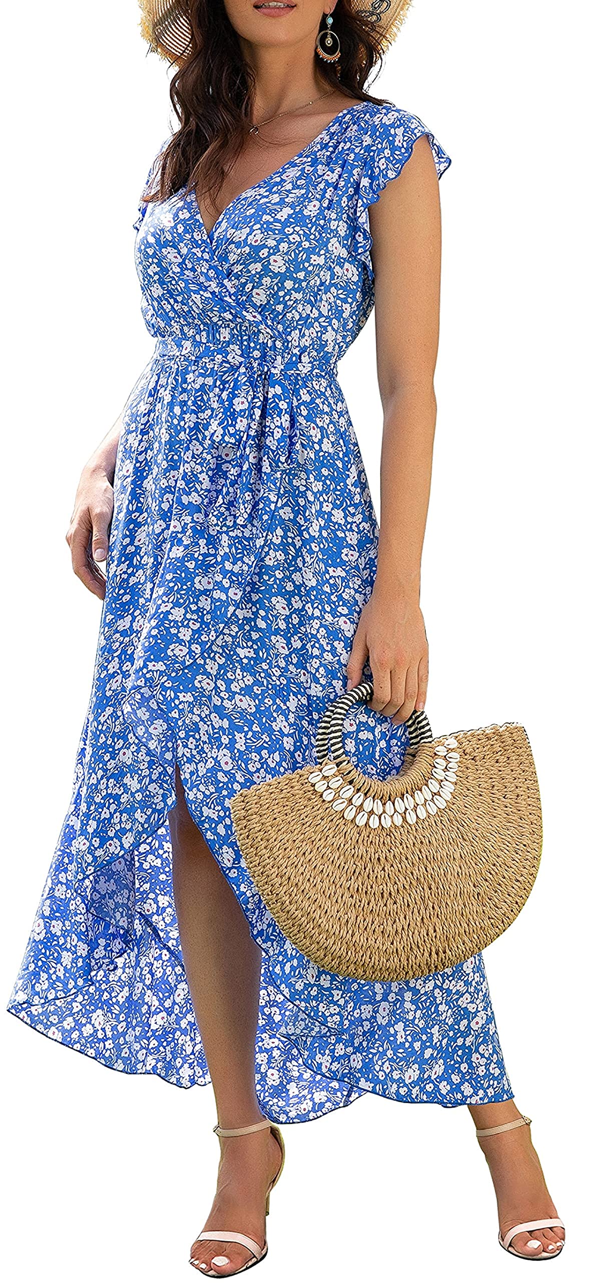 Gertrude Women's Robe – Floral V-Neck Wrap, Flowing Maxi Cut & Asymmetric Hem Summer
