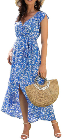Gertrude Women's Robe – Floral V-Neck Wrap, Flowing Maxi Cut & Asymmetric Hem Summer