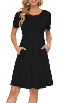 Sylphine Women's Dress – Short Sleeves, Loose Pleated Fit & Knee-Length Pockets