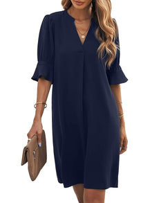Bibiana Women's Dress – V-Neck Short Sleeves, Straight Cut Mini, Lightweight Solid Summer