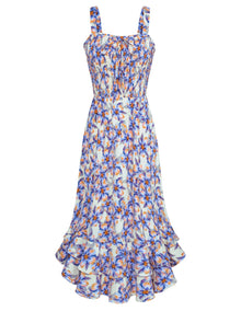 Mildred Women's Maxi Dress – Square Neck, Straps, Smocked A-Line Cut & Ruffled Hem Summer