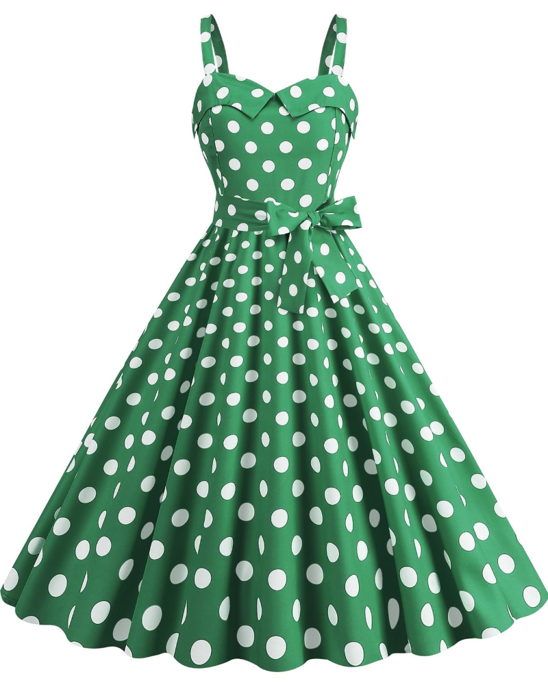 Rosie Women's Dress – Vintage Polka Dot Midi Dress V-Neck Sleeveless High Waist Chic Rockabilly