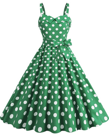 Rosie Women's Dress – Vintage Polka Dot Midi Dress V-Neck Sleeveless High Waist Chic Rockabilly