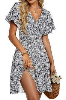 Mariselle Women's Dress – Floral V-Neck Wrap, Empire Waist & Pockets, A-Line Summer Cut