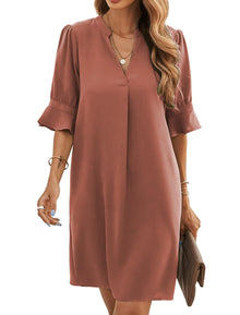 Bibiana Women's Dress – V-Neck Short Sleeves, Straight Cut Mini, Lightweight Solid Summer