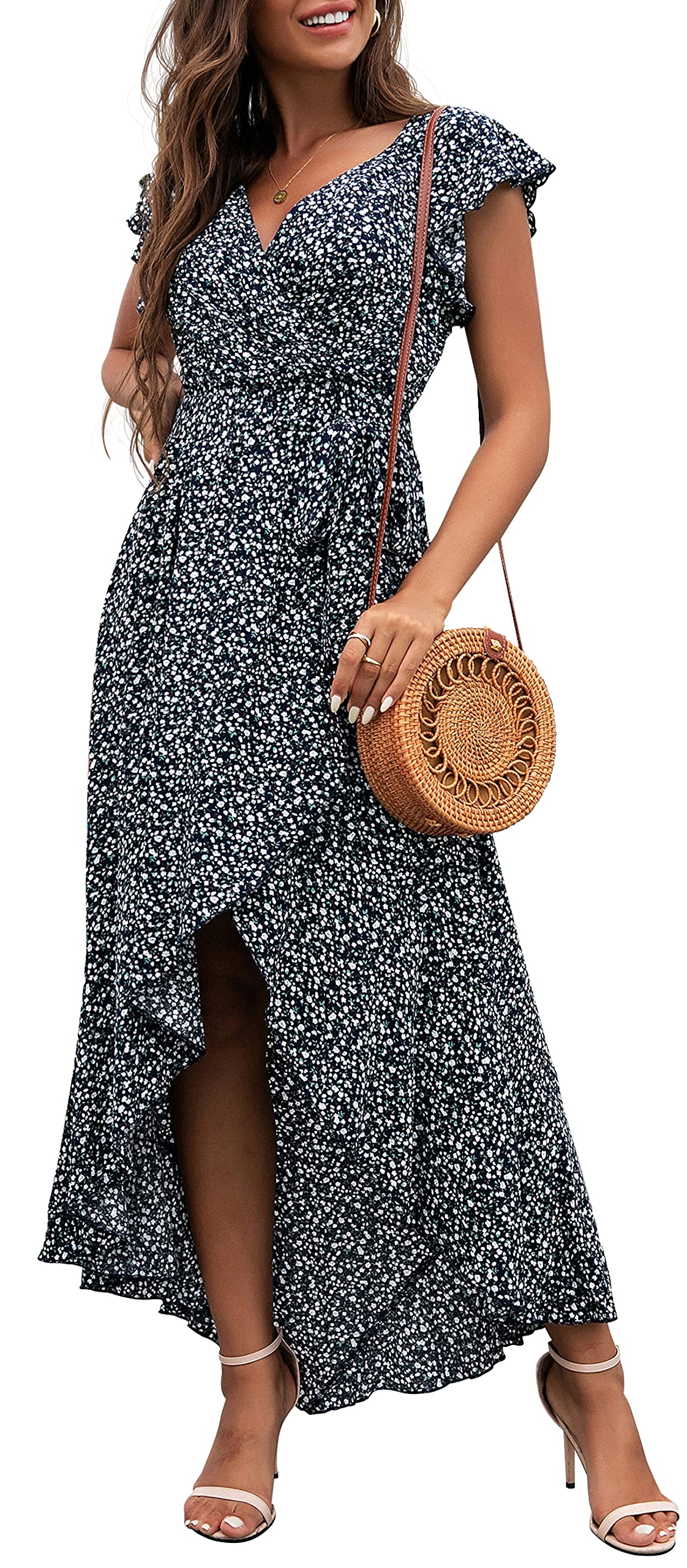 Gertrude Women's Robe – Floral V-Neck Wrap, Flowing Maxi Cut & Asymmetric Hem Summer