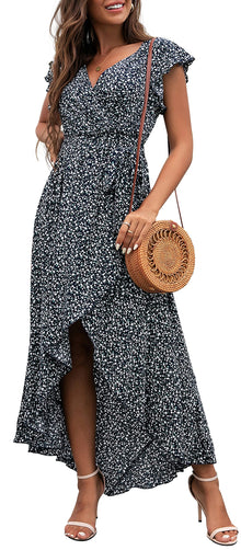 Gertrude Women's Robe – Floral V-Neck Wrap, Flowing Maxi Cut & Asymmetric Hem Summer