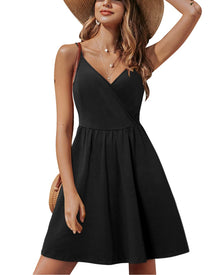 Lusha Women's Robe – V-Neck, Thin Straps, A-Line Midi Cut & Pockets, Elastic Waist, Summer