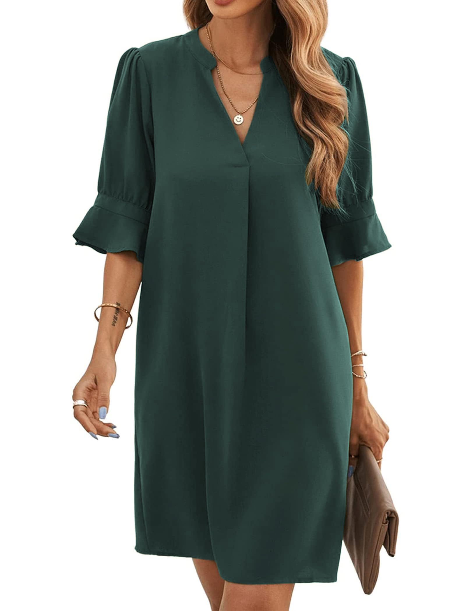 Bibiana Women's Dress – V-Neck Short Sleeves, Straight Cut Mini, Lightweight Solid Summer