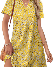 Women's Summer Sherry Dress – Elegant V-Neck Midi Dress, Flowing Bohemian Cut for Vacation & Wedding