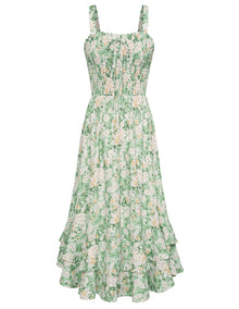 Mildred Women's Maxi Dress – Square Neck, Straps, Smocked A-Line Cut & Ruffled Hem Summer