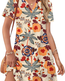 Women's Summer Sherry Dress – Elegant V-Neck Midi Dress, Flowing Bohemian Cut for Vacation & Wedding