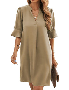 Bibiana Women's Dress – V-Neck Short Sleeves, Straight Cut Mini, Lightweight Solid Summer
