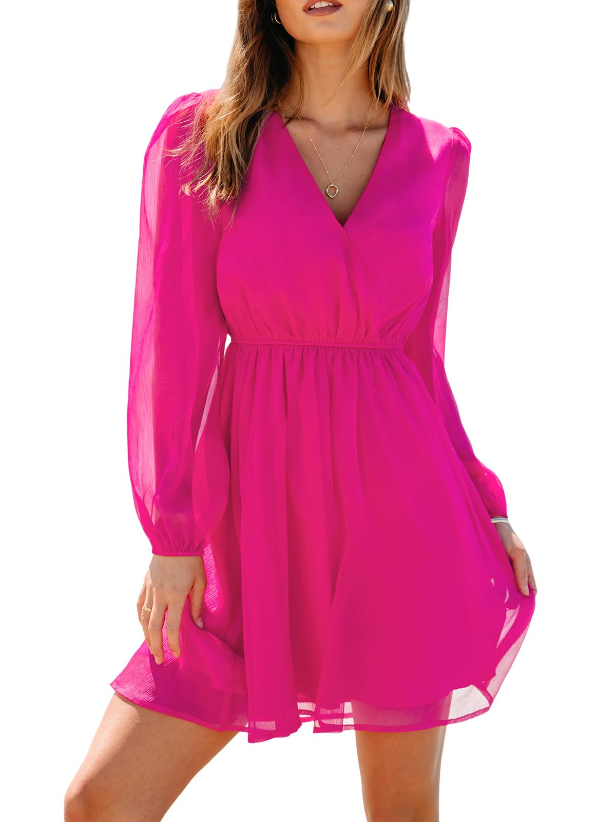 Nerina Robe Cupshe Women – Floral V-Neck Wrap, Long Sleeves & Elegant Mini Cut