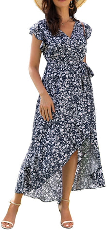 Gertrude Women's Robe – Floral V-Neck Wrap, Flowing Maxi Cut & Asymmetric Hem Summer