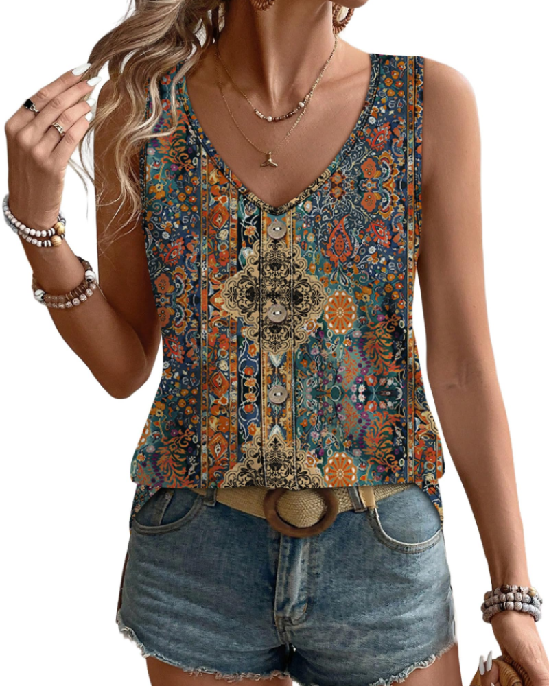Elira Women's Tank Top – Eyelet V-Neck, Sleeveless Loose Fit & Chic Summer Style