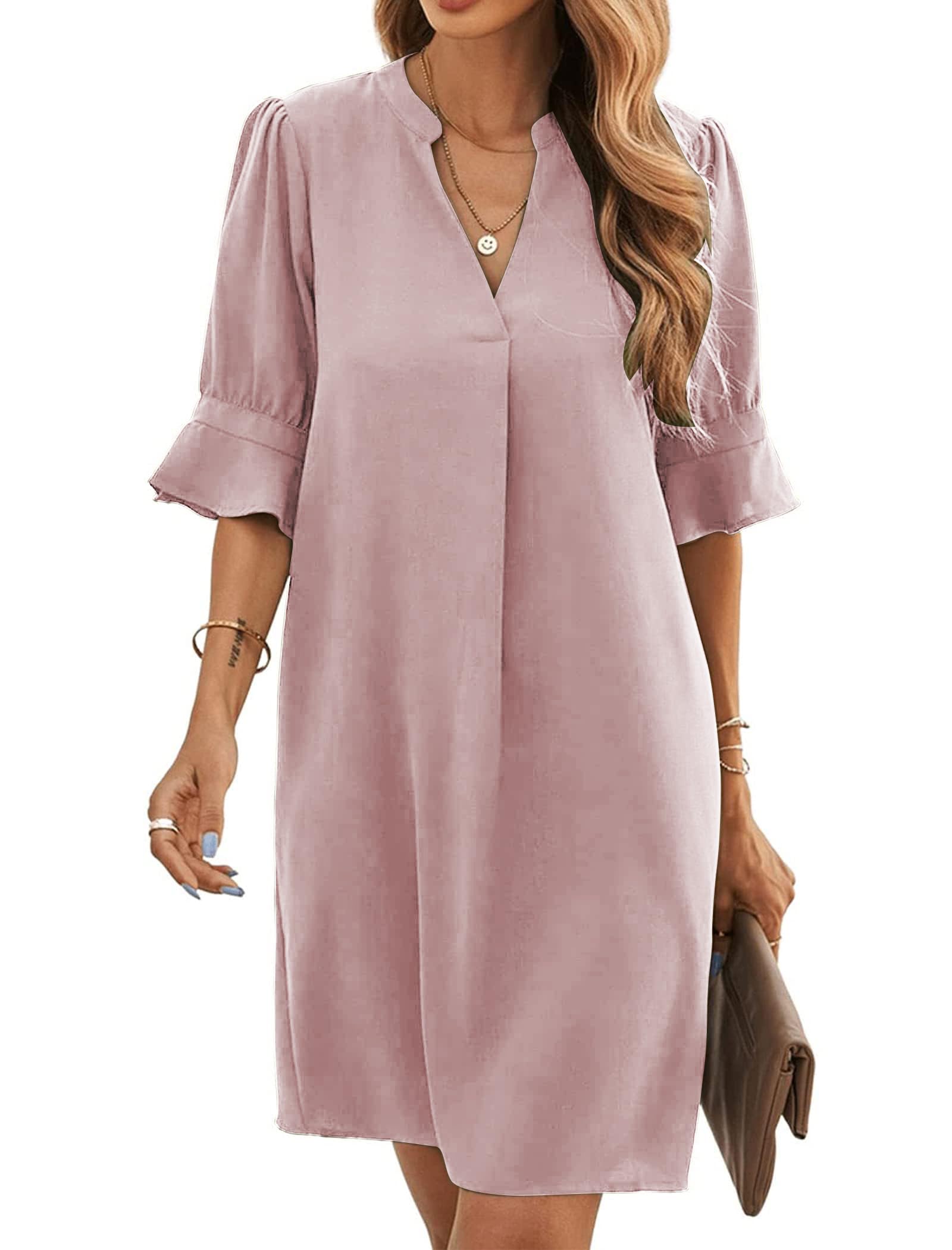 Bibiana Women's Dress – V-Neck Short Sleeves, Straight Cut Mini, Lightweight Solid Summer