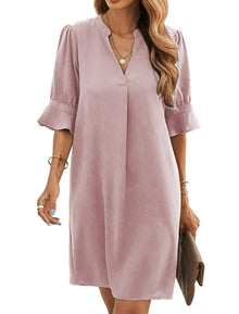 Bibiana Women's Dress – V-Neck Short Sleeves, Straight Cut Mini, Lightweight Solid Summer