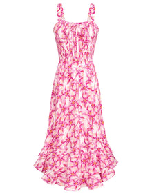 Mildred Women's Maxi Dress – Square Neck, Straps, Smocked A-Line Cut & Ruffled Hem Summer