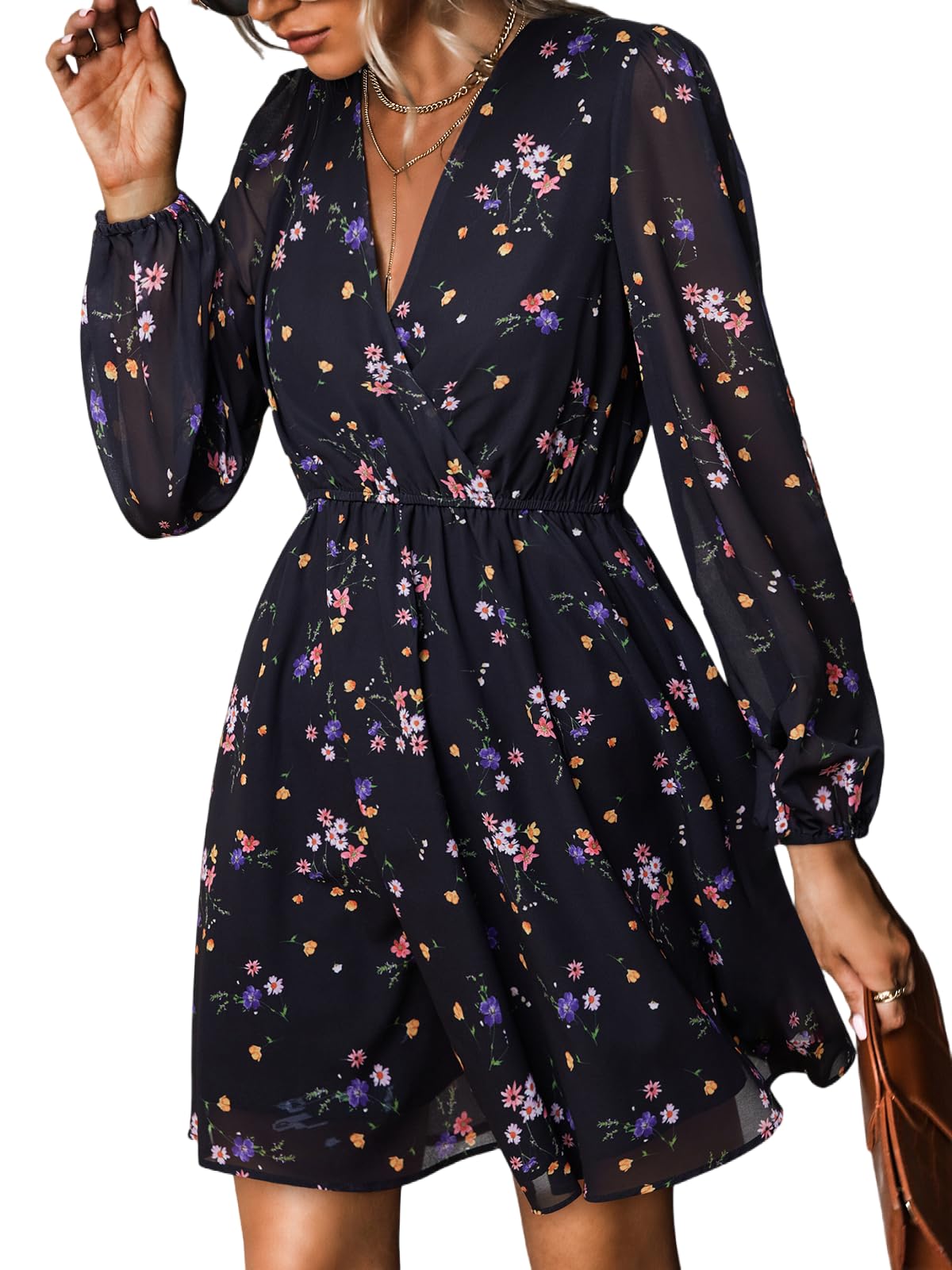 Nerina Robe Cupshe Women – Floral V-Neck Wrap, Long Sleeves & Elegant Mini Cut