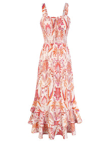 Mildred Women's Maxi Dress – Square Neck, Straps, Smocked A-Line Cut & Ruffled Hem Summer