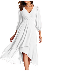 Haynie Women's Dress – Elegant Midi Dress with V-Neck, 3/4 Sleeves, Chic Flowing Cut, Summer