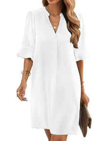 Bibiana Women's Dress – V-Neck Short Sleeves, Straight Cut Mini, Lightweight Solid Summer