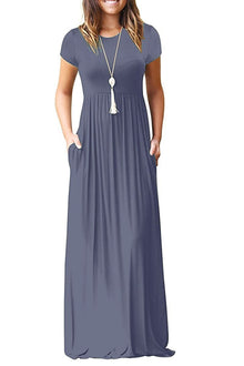 Bridget Maxi Dress for Women – Solid Round Neck, Flowing Fit & High Waist with Pockets Summer
