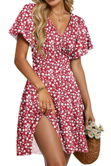 Mariselle Women's Dress – Floral V-Neck Wrap, Empire Waist & Pockets, A-Line Summer Cut