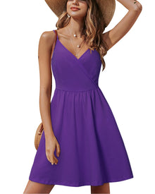 Lusha Women's Robe – V-Neck, Thin Straps, A-Line Midi Cut & Pockets, Elastic Waist, Summer