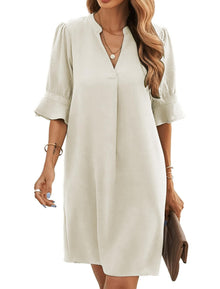 Bibiana Women's Dress – V-Neck Short Sleeves, Straight Cut Mini, Lightweight Solid Summer