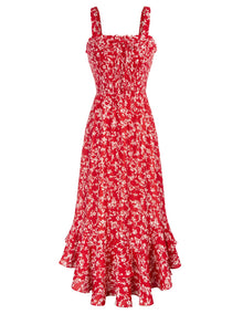 Mildred Women's Maxi Dress – Square Neck, Straps, Smocked A-Line Cut & Ruffled Hem Summer