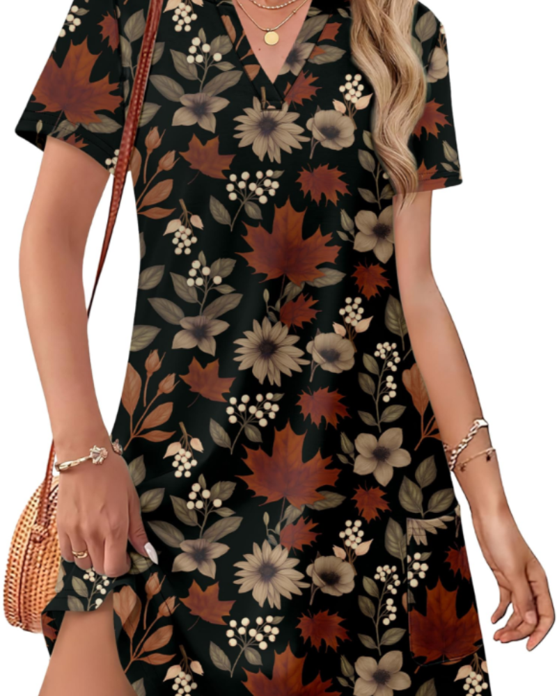 Women's Summer Sherry Dress – Elegant V-Neck Midi Dress, Flowing Bohemian Cut for Vacation & Wedding