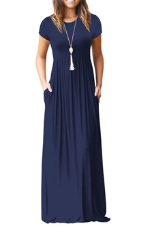 Bridget Maxi Dress for Women – Solid Round Neck, Flowing Fit & High Waist with Pockets Summer