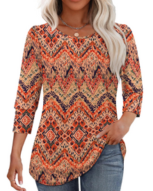 Veda Women's Blouse – Chic V-Neck Top with 3/4 Puff Sleeves & Smocked Cuffs