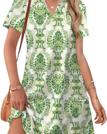 Women's Summer Sherry Dress – Elegant V-Neck Midi Dress, Flowing Bohemian Cut for Vacation & Wedding
