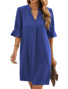 Bibiana Women's Dress – V-Neck Short Sleeves, Straight Cut Mini, Lightweight Solid Summer