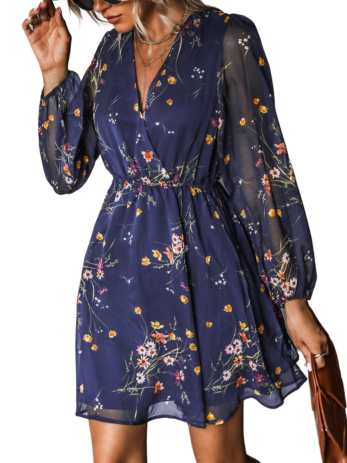 Nerina Robe Cupshe Women – Floral V-Neck Wrap, Long Sleeves & Elegant Mini Cut