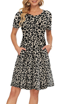 Sylphine Women's Dress – Short Sleeves, Loose Pleated Fit & Knee-Length Pockets