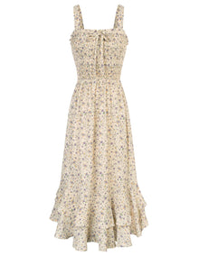 Mildred Women's Maxi Dress – Square Neck, Straps, Smocked A-Line Cut & Ruffled Hem Summer