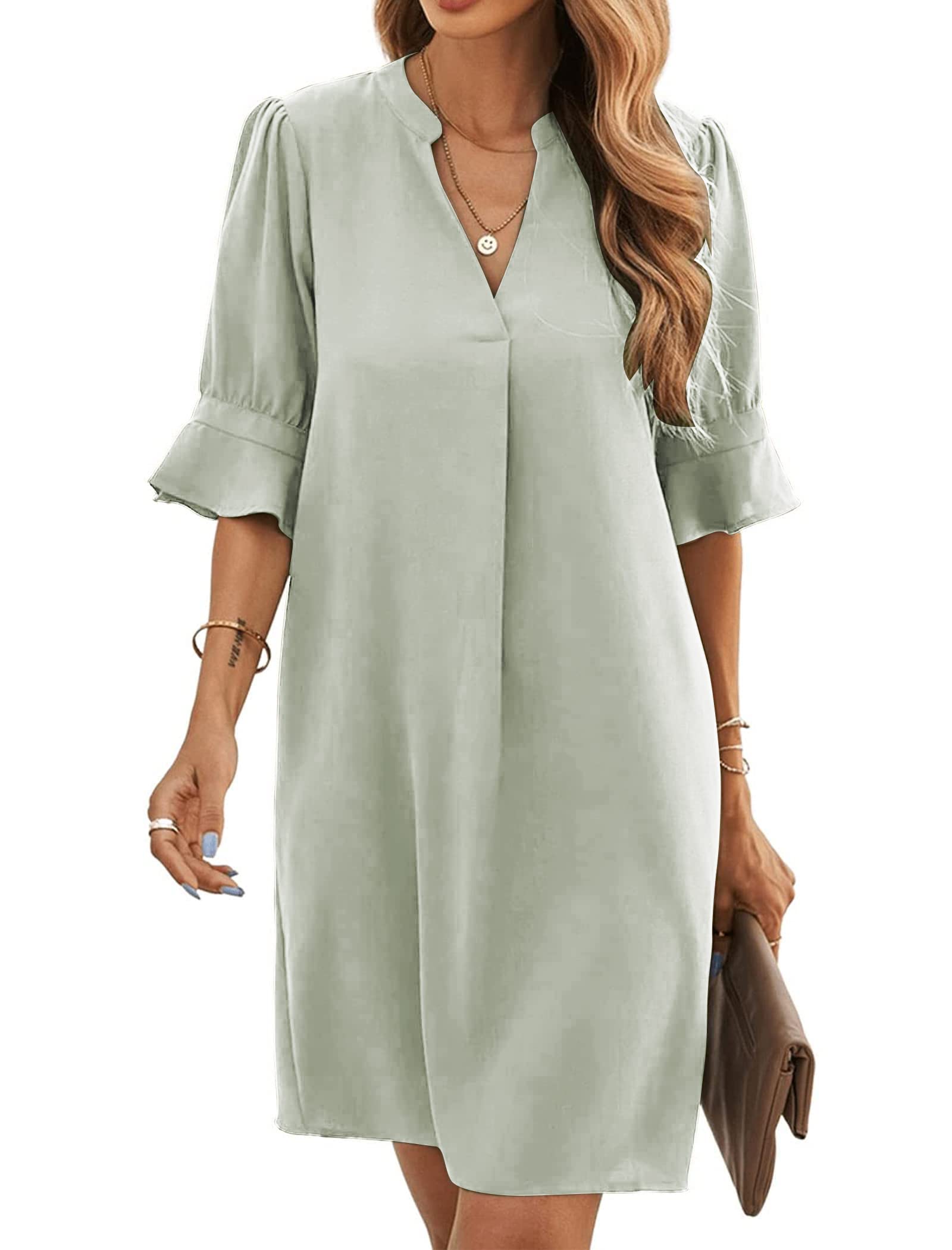 Bibiana Women's Dress – V-Neck Short Sleeves, Straight Cut Mini, Lightweight Solid Summer