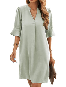 Bibiana Women's Dress – V-Neck Short Sleeves, Straight Cut Mini, Lightweight Solid Summer