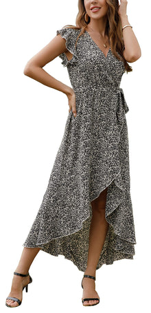Gertrude Women's Robe – Floral V-Neck Wrap, Flowing Maxi Cut & Asymmetric Hem Summer