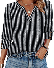 Zeline Women's Blouse – V-Neck Top with 3/4 Sleeves, Buttons & Business Casual Style